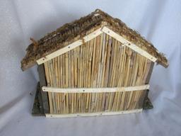 Italian Christmas Nativity stable scene c1940-50s Wood stables 37cmW x 28cm