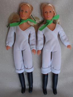 Two Hasbro 1977 Charlie's Angels Farrah Fawcett Jill dolls in original whit