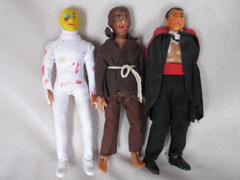 Three Mego 'Horror' 1970s action figures 20cm. Dracula, Mummy and Wolfman,