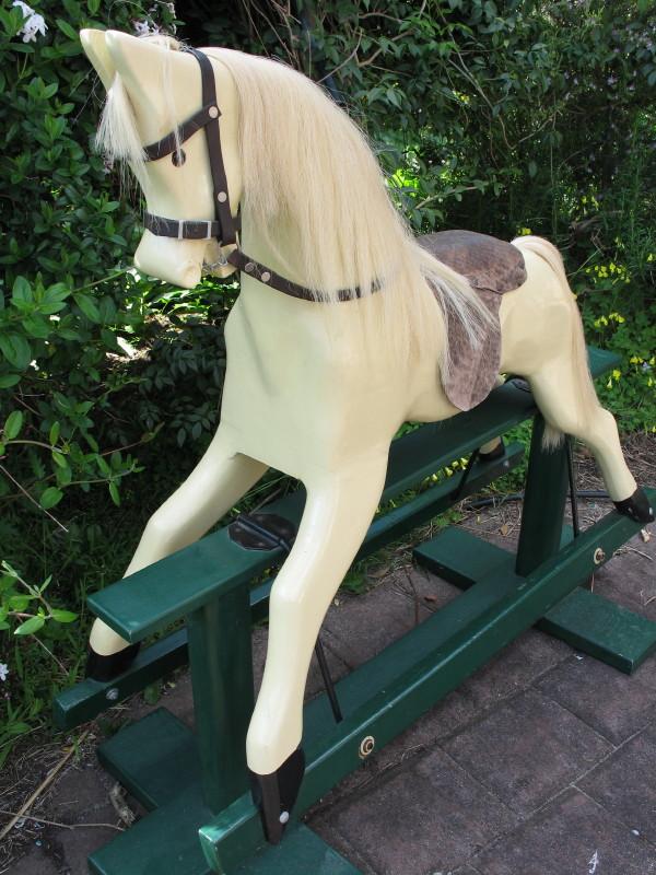 Vintage 1930-40s Child Rocking Horse, 45" (114cm) to ears, repainted cream