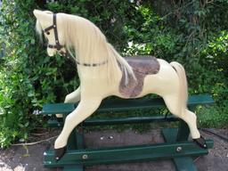 Vintage 1930-40s Child Rocking Horse, 45" (114cm) to ears, repainted cream