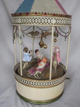 Working child 1920s Tin Clockwork Carousel Merry-Go-Round. Possible German