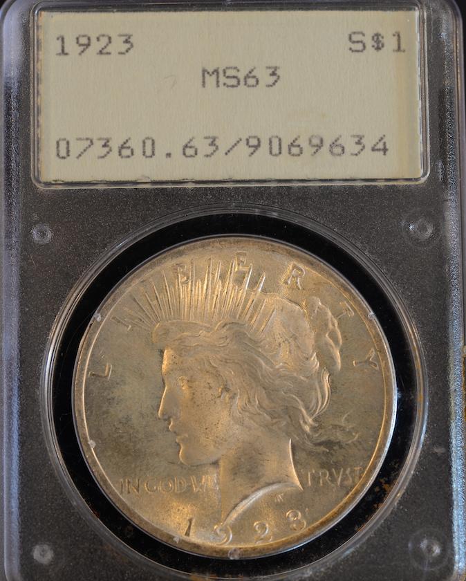 PCGS Rattler 1923 Phil, Peace Dollar MS 63