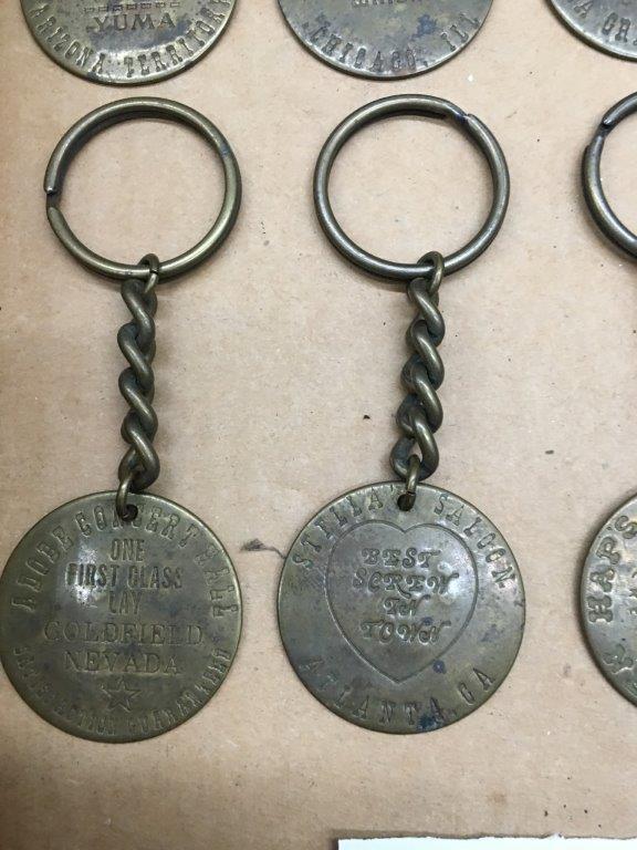 ANTIQUE BRASS BROTHEL COINS/KEYCHAINS