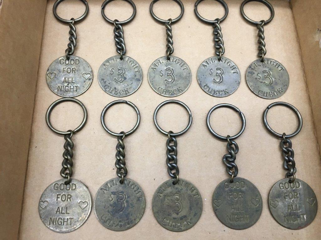 ANTIQUE BRASS BROTHEL COINS/KEYCHAINS