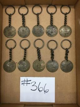 ANTIQUE BRASS BROTHEL COINS/KEYCHAINS