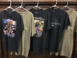 LOT OF HARLEY DAVIDSON T-SHIRTS AND A SCARF