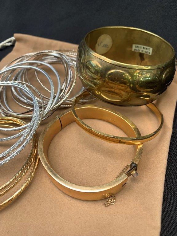 LARGE BRACELET AND HOOP EARRING LOT- 12K GOLD FILLED, BRASS, TRIFARI