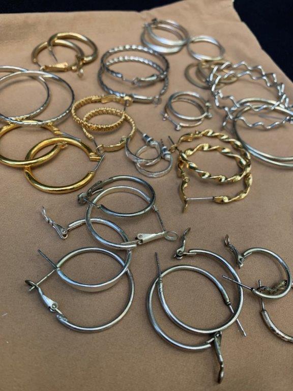 LARGE BRACELET AND HOOP EARRING LOT- 12K GOLD FILLED, BRASS, TRIFARI