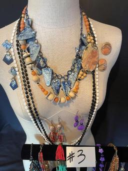 BEADED STONE NECKLACES WITH MATCHING EARRINGS AND OTHER BEADED NECKLACES,