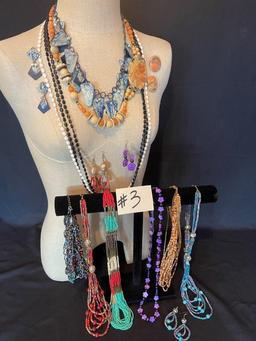 BEADED STONE NECKLACES WITH MATCHING EARRINGS AND OTHER BEADED NECKLACES,