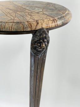 HOME FURNISHINGS: END OR ACCENT TABLE WITH A MARBLE TOP AND METAL BASE