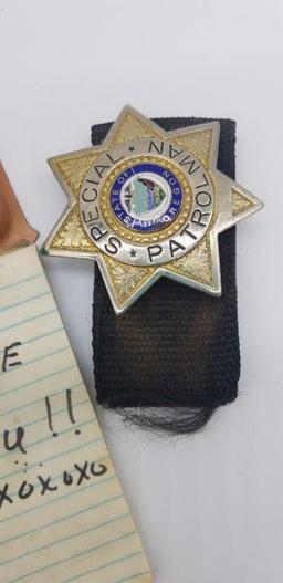 OREGON SPECIAL PATROLMAN BADGE, REPRODUCTION WY BADGE, 1924, NOTEPADS & NOTEPAD HOLDER