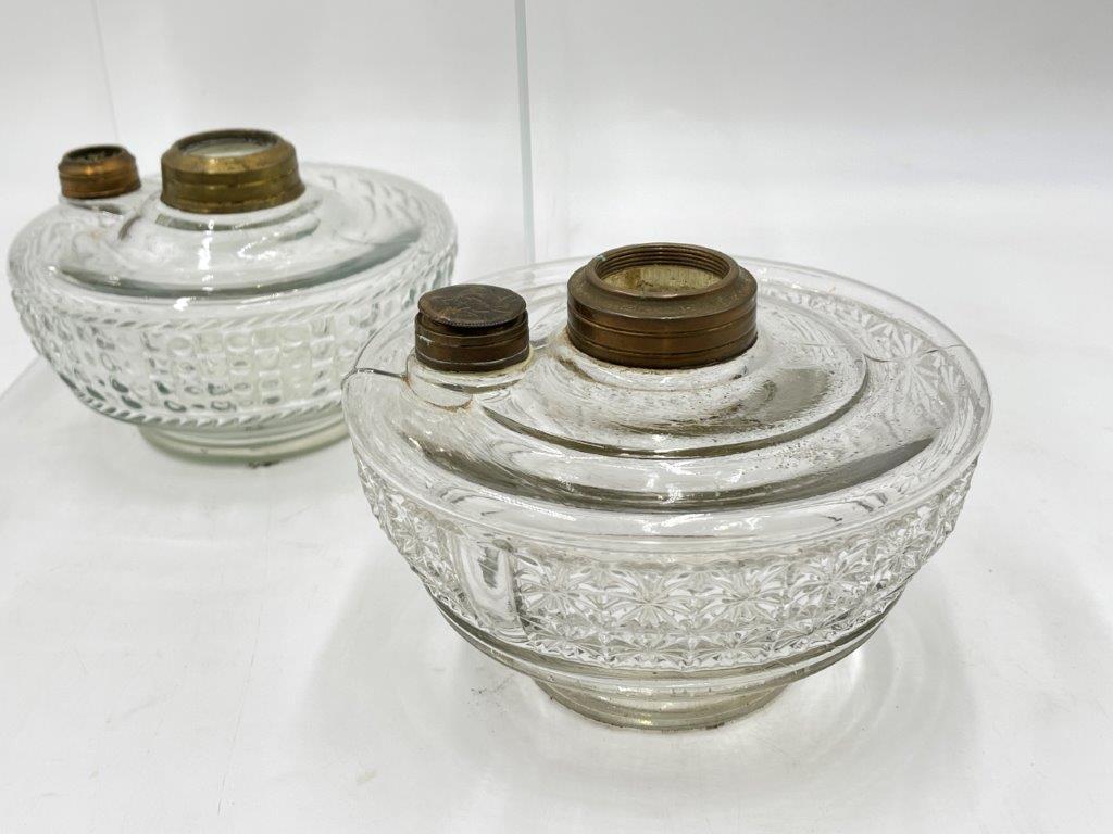 FIVE LARGE ANTIQUE GLASS OIL LAMP INSERTS