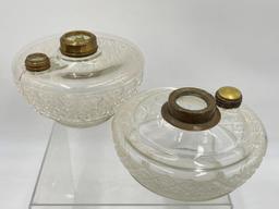 FIVE LARGE ANTIQUE GLASS OIL LAMP INSERTS