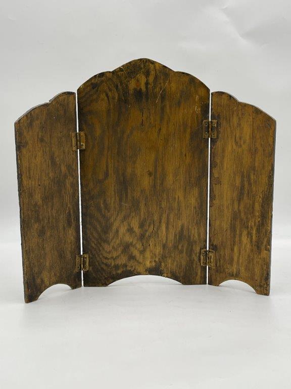 ANTIQUE SMALL WOOD SCREEN WITH CRANES