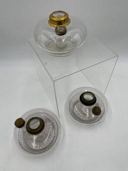 THREE GLASS OIL LAMP BASES