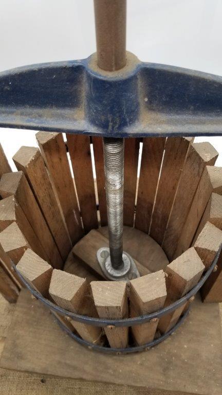 CIDER PRESS, SMALL WOODEN FOLDING CHAIR, LARGE MILKING BUCKET