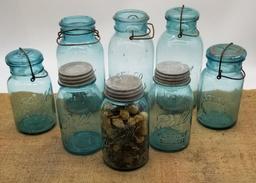 ANTIQUE BLUE BALL AND SELCO COLLECTIBLE JARS