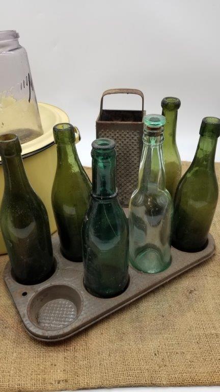 ANTIQUE BOTTLES, AND KITCHEN PRIMITIVES