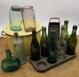 ANTIQUE BOTTLES, AND KITCHEN PRIMITIVES