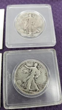 6 WALKING LIBERTY HALF DOLLARS.  90 % SILVER.