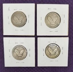 4 STANDING LIBERTY QUARTERS.  A FINE OR BETTER.