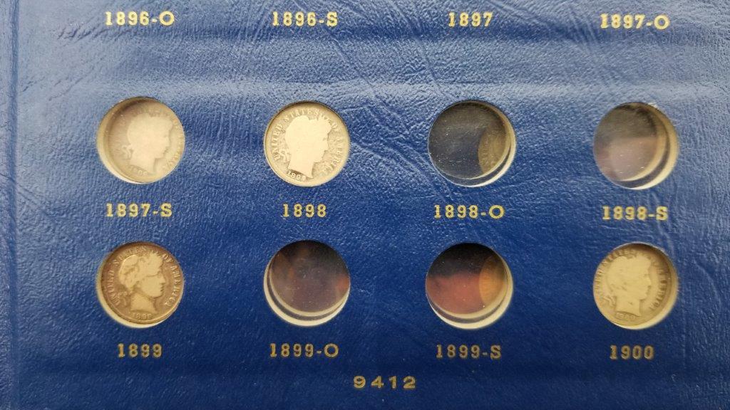 21 BARBER DIMES IN CLASSIC WHITMAN FOLDER.