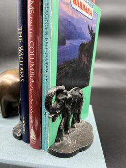 BRASS ELEPHANT FIGURINE AND BOOKS LOT