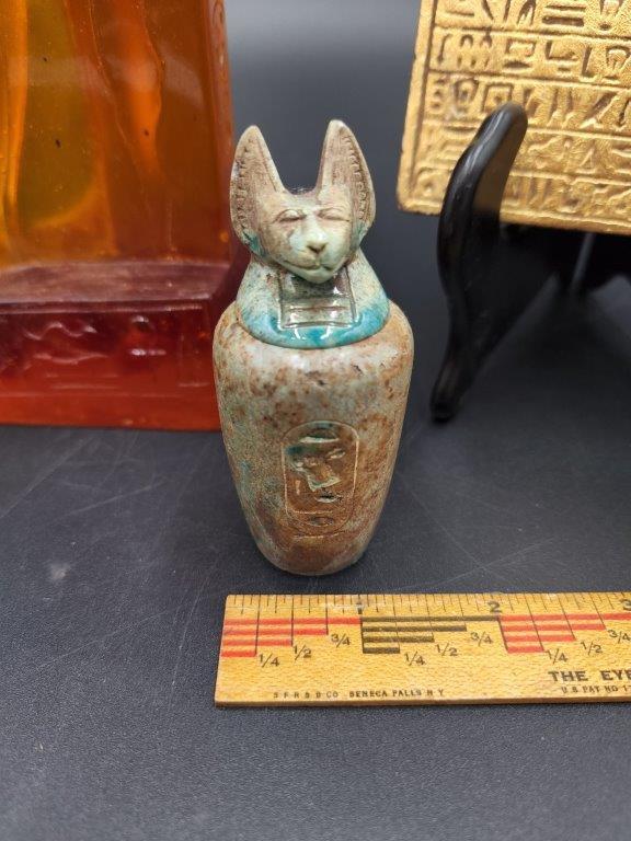 ANUBIS FIGURINE, CANOPIC JAR, TABLET