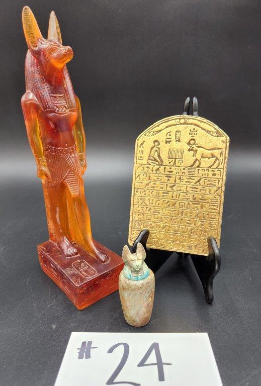 ANUBIS FIGURINE, CANOPIC JAR, TABLET