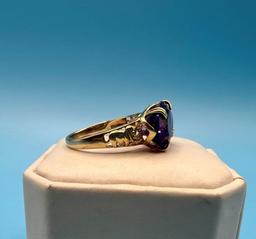 10K Gold Elephant Carved Ring with Large Amethyst