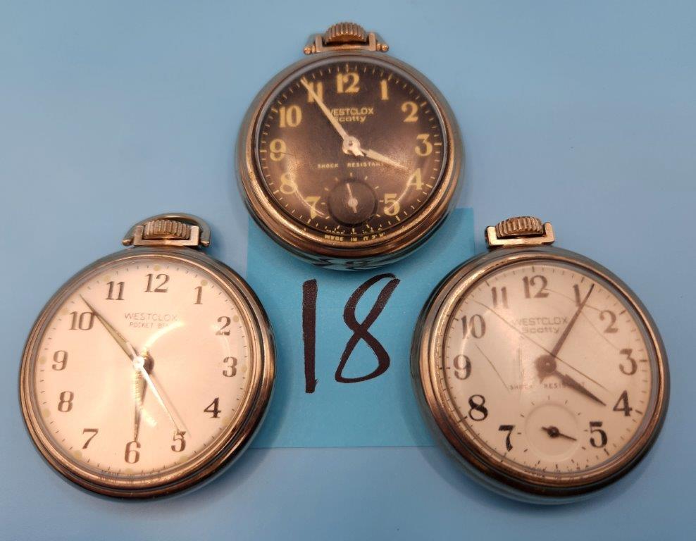 3 Westclox Brand Pocket Watches