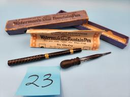Waterman's "Ideal" Fountain Pen, Box, and Instructions