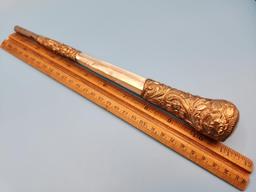 Antique Ornately Carved Gold with Mother of Pearl Cane Handle