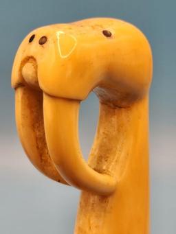 Antique Carved "Walrus Head" Cane Handle