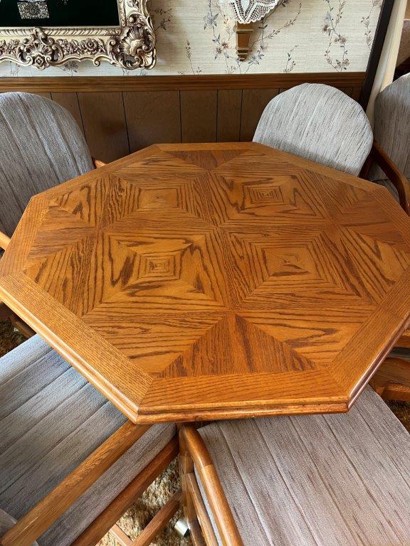 Octagon Shape Table and 6 Upholstered Chairs