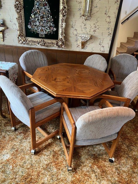 Octagon Shape Table and 6 Upholstered Chairs