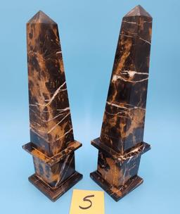 2 Stone Obelisk Decorative Pieces
