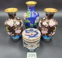 Trio of Chinese Export Cloisonne Vases, and more