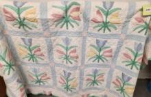 Vintage "Tulip" Quilt, Tulips are hand stitched