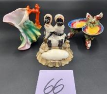 "Millie Christine" conjoined twins figurine, and Shell Dishes