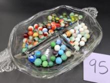 Glass Serving Dish with Vintage Marbles