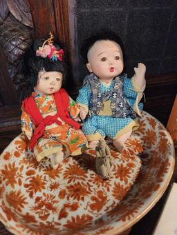 "Kunisada" Japanese Prints Book, pair Ichimatsu Dolls