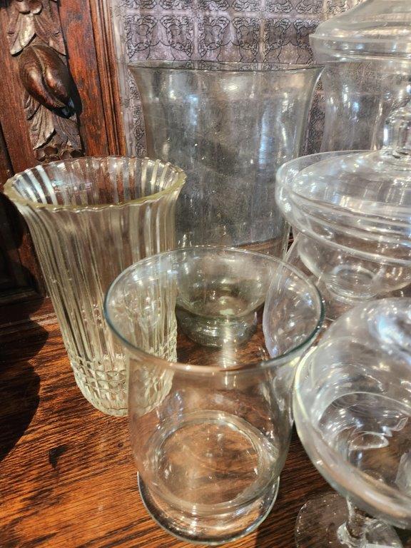 Assorted Glass Jars, Lidded Candy Jars, Candle Holders
