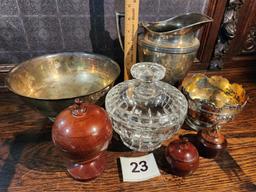 Cut Glass Lidded Candy Dish, Ball Shape Lidded Wood Dish