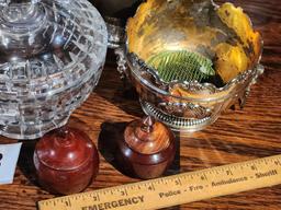 Cut Glass Lidded Candy Dish, Ball Shape Lidded Wood Dish