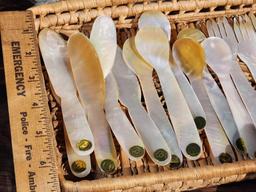 Rattan Tray with Mother of Pearl Flatware set