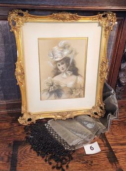 Ornately Framed "Portrait of Young Woman" Wall Art