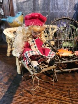 Assortment of Doll Chairs, Dolls, Bird Figurine